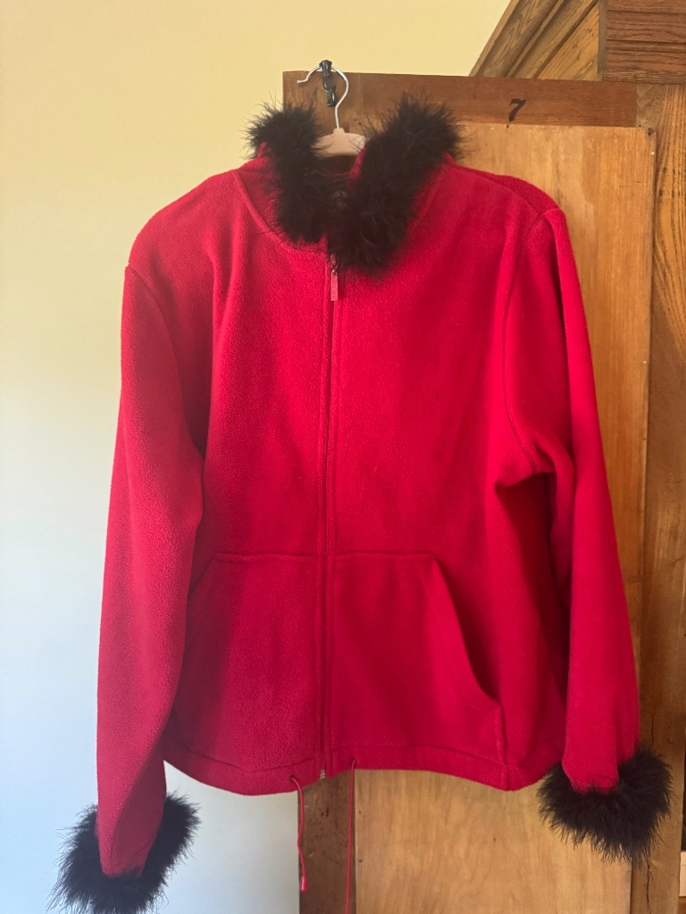 Red Fur Cuff Zip Up